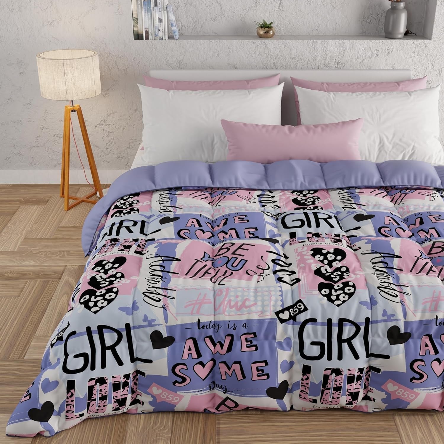 PETTI Artigiani Italiani - Trapunta invernale, Trapunta invernale, Trapunta semplice, Double face, Stampa monocolore e digitale, Microfibra anallergica 100%, Made in Italy Trapunte e piumini Naty Shop Girlcool 160 X 190 Cm
