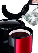 Macchina per caffè espresso Subito con filtro, caraffa in vetro, 10-15 tazze, capacità 1,25 l, funzione di spegnimento automatico, filtro rimovibile, indicatore del livello dell'acqua, acciaio inossidabile, rosso/nero, FG360D