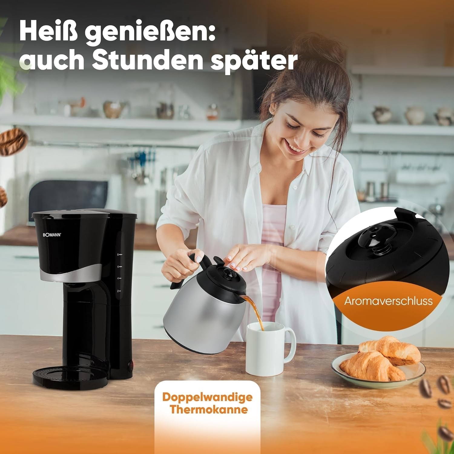 Caffettiera Bomann® con thermos | per 8-10 tazze di caffè | senza perdita di temperatura | caffettiera con filtro | 1 litro | Espresso | Caffettiera a filtro con thermos | KA168 nero