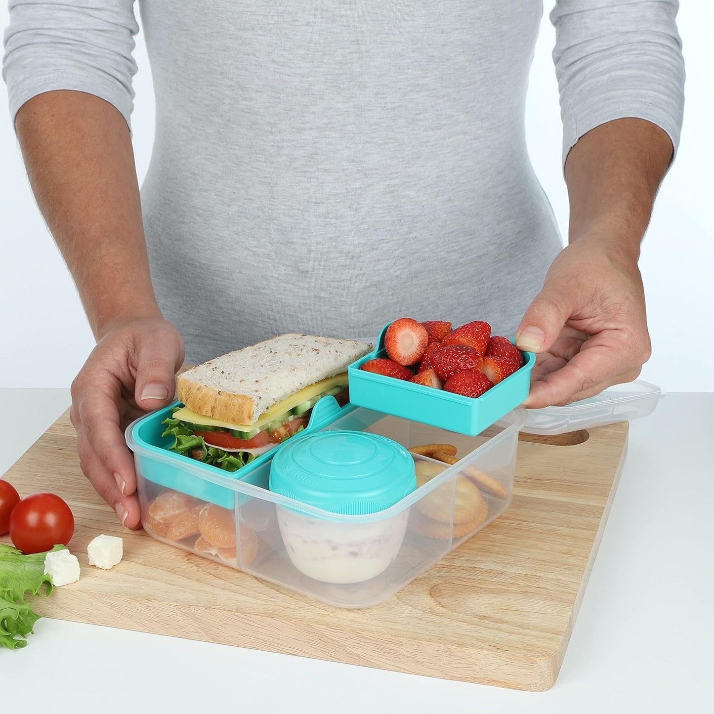 Sistema portapranzo Bento Box TO GO con scomparti | Lunch box da 1,25 L con contenitore yogurt/frutta | per bambini e adulti l | Minty Teal senza BPA [21685-8T], scatole per alimenti Naty Shop verde menta