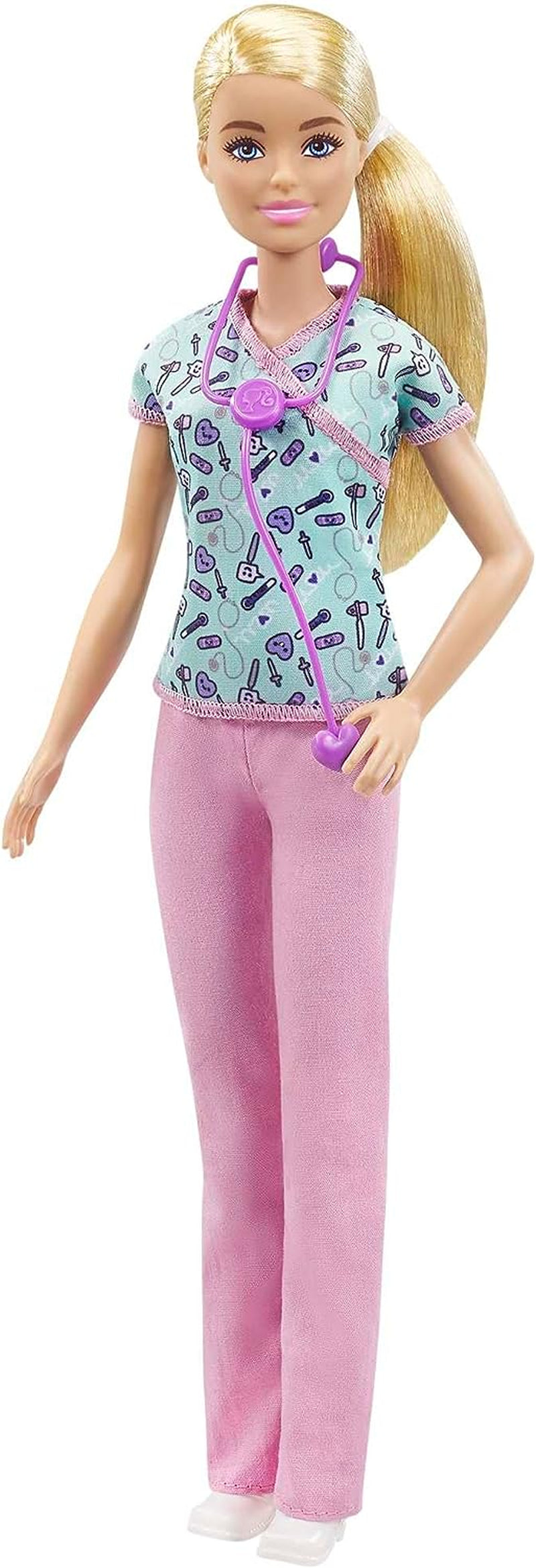 GTW39 Barbie Doll - Infermiera (circa 30 cm) con top stampato e pantaloni rosa, scarpe bianche e stetoscopio, ottimo regalo per bambini dai 3 anni in su