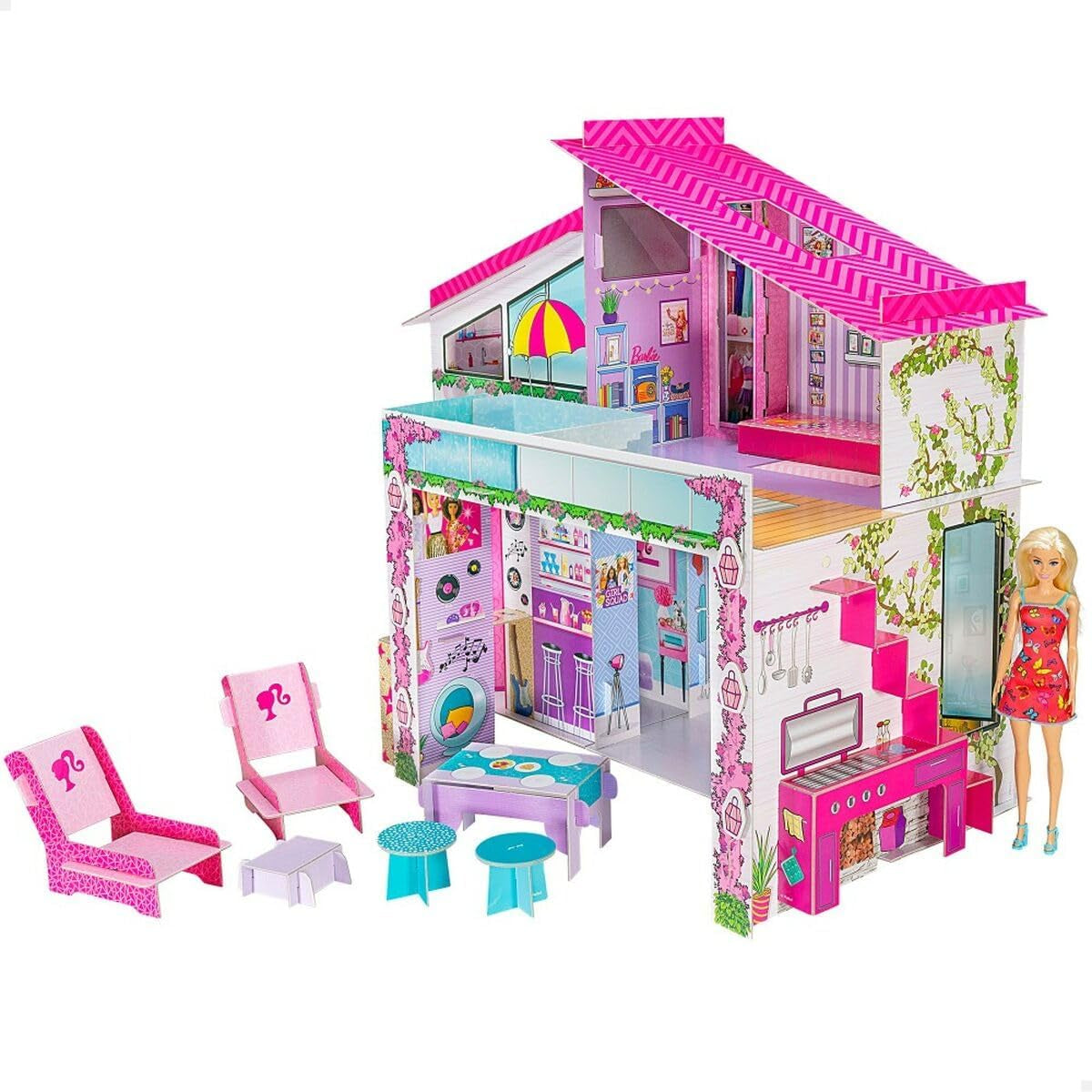 Lisciani - Casa delle Bambole - Villa Vacanze per Bambole Barbie - Gioco Fantasy - Casa in Cartone da Assemblare e Decorare - Tempo Libero Creativo - Per Bambine dai 4 Anni in su