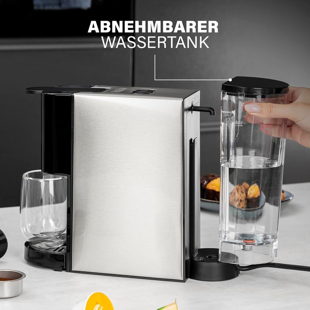 Macchina per caffè espresso multicapsule Princess 4 in 1 - 1450 watt, capsule, cialde, caffè macinato, senza BPA, 249450, 01.249450.01.001, nero, argento