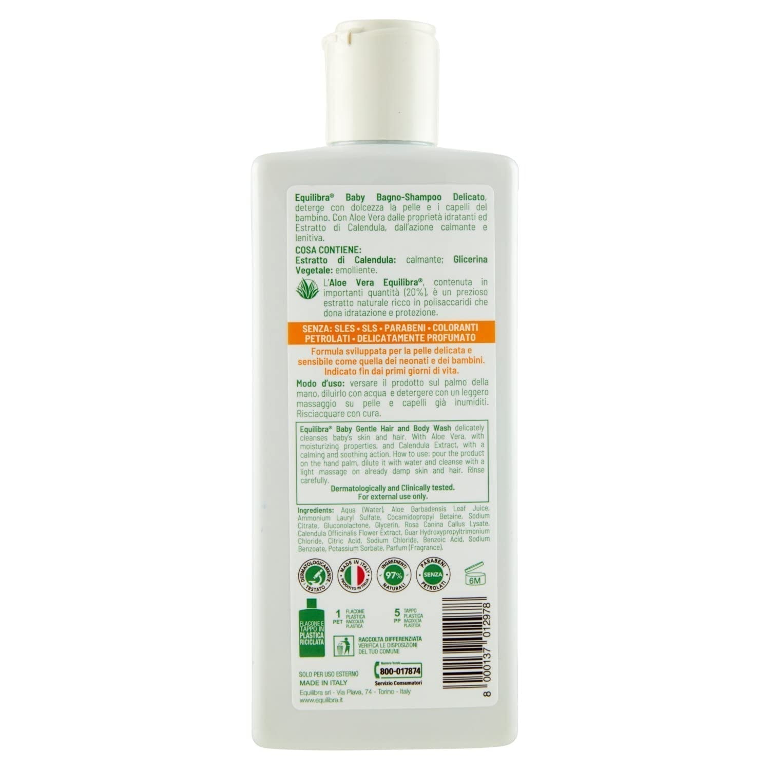 Equilibra Baby Bagno Shampoo 250 M Bambini - Bagno e Cura della Pelle Naty Shop