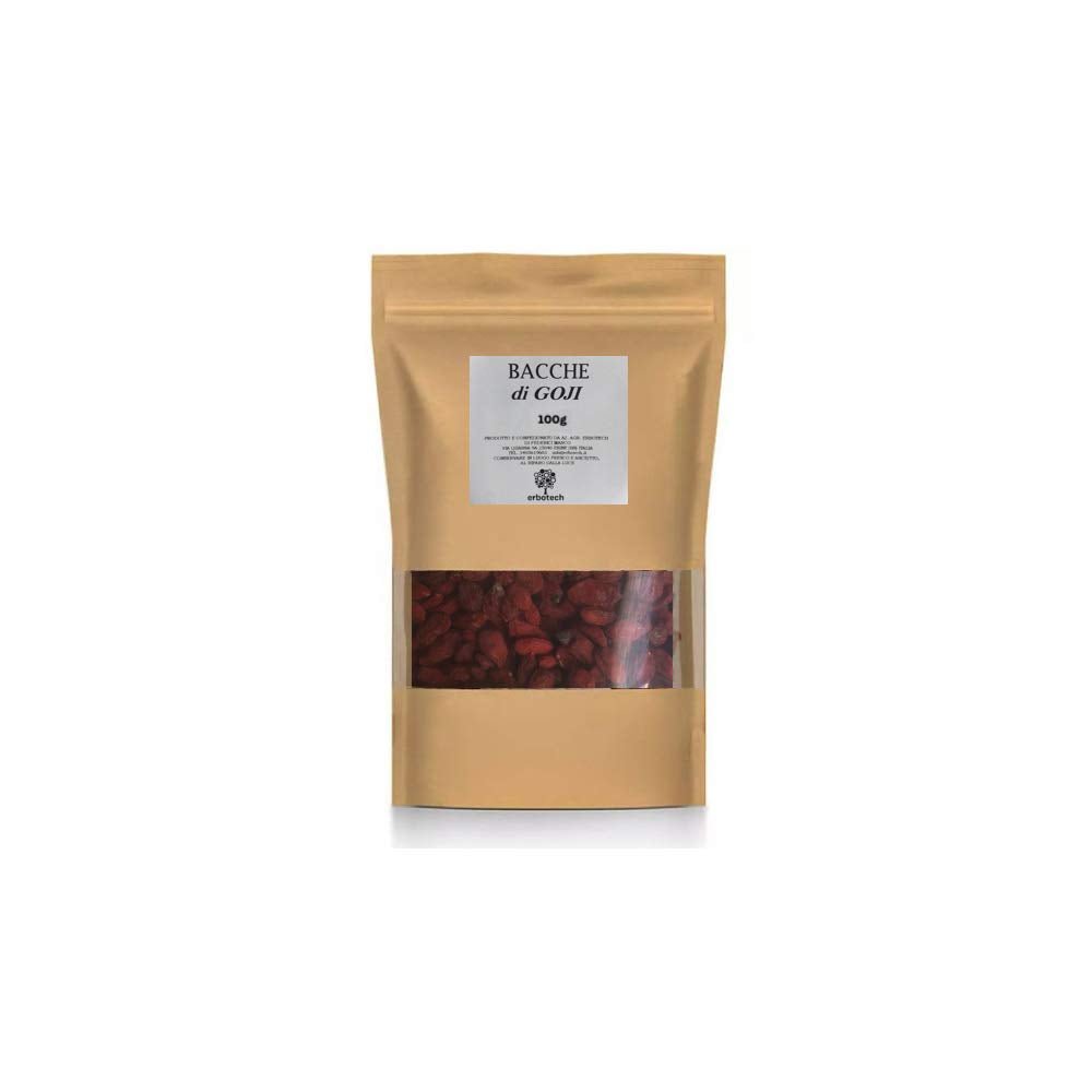 ERBOTECH Bacche di Goji 200 g, bacche di goji ad alto contenuto vitaminico, frutta secca senza zucchero e zolfo, superfood naturali e ricchi di energia, prodotti disidratati Made in Italy Naty Shop 100 G