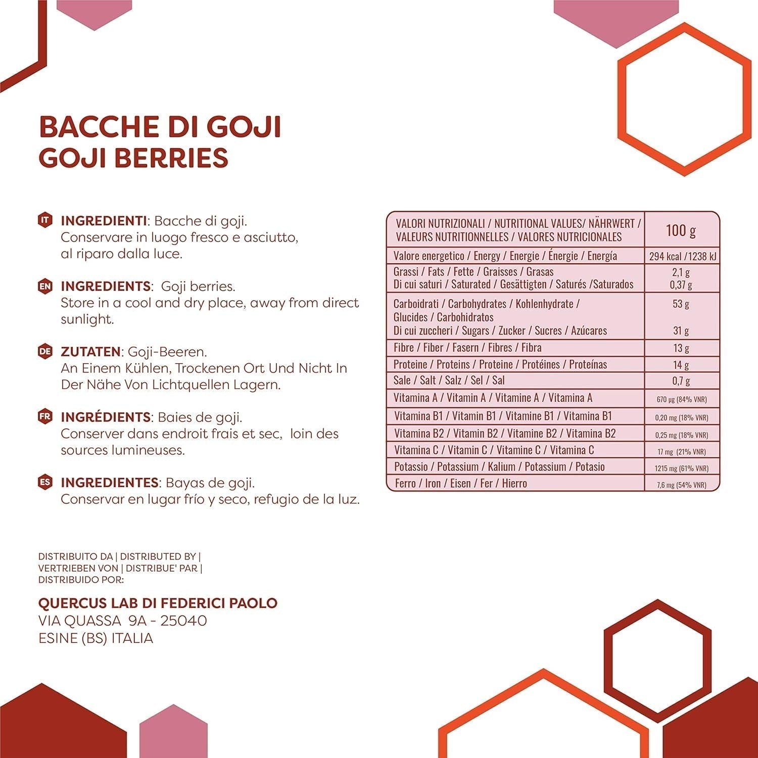 ERBOTECH Bacche di Goji 200 g, bacche di goji ad alto contenuto vitaminico, frutta secca senza zucchero e zolfo, superfood naturali e ricchi di energia, Made in Italy Prodotti disidratati Naty Shop