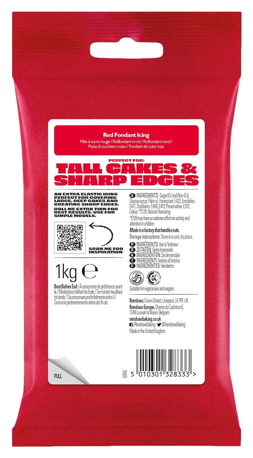 Extra Fondant Rosso 1kg - Fondente extra elastico al gusto vaniglia, perfetto per ricoprire torte - Rosso - 1 kg Pasta di Zucchero Naty Shop