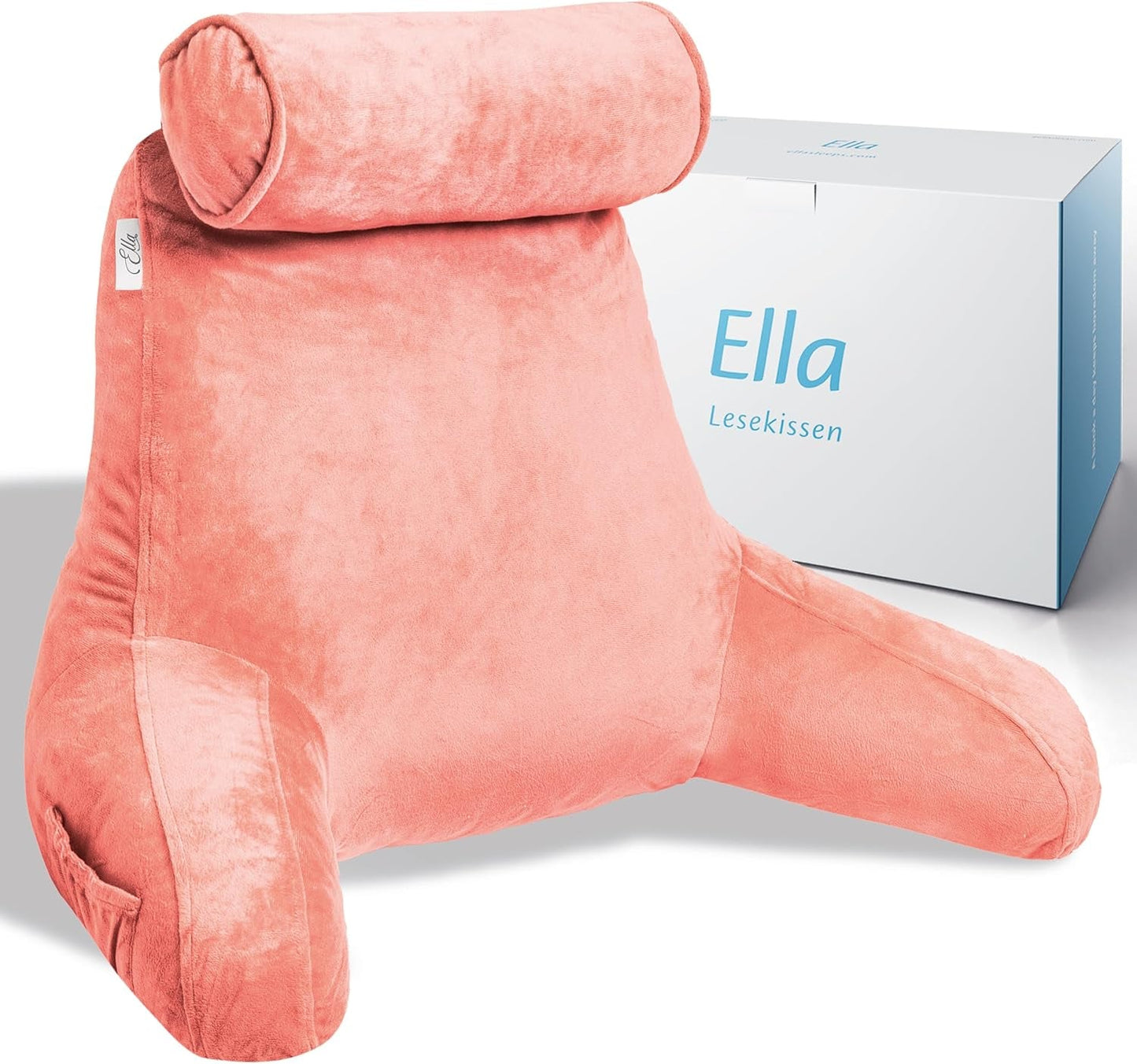Ella Cuscino da Lettura per Letto e Divano con Rullo per Collo Rimovibile - Cuscino per la Schiena per Letto - Cuscino da Lettura in Memory Foam con Braccioli, Ideale per Leggere, Guardare la TV, Rilassarsi o come Supporto per la Schiena - Grigio