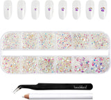 Beadsland 2500 pezzi di vetro per nail art strasssteine ​​​​Kristall Flatback Edelsteine ​​​​Runde, ​​für Handwerk Gemischt 8 Größen SS4 ~ SS30 con picking Pinzette e Stift (Kristall Weiss)
