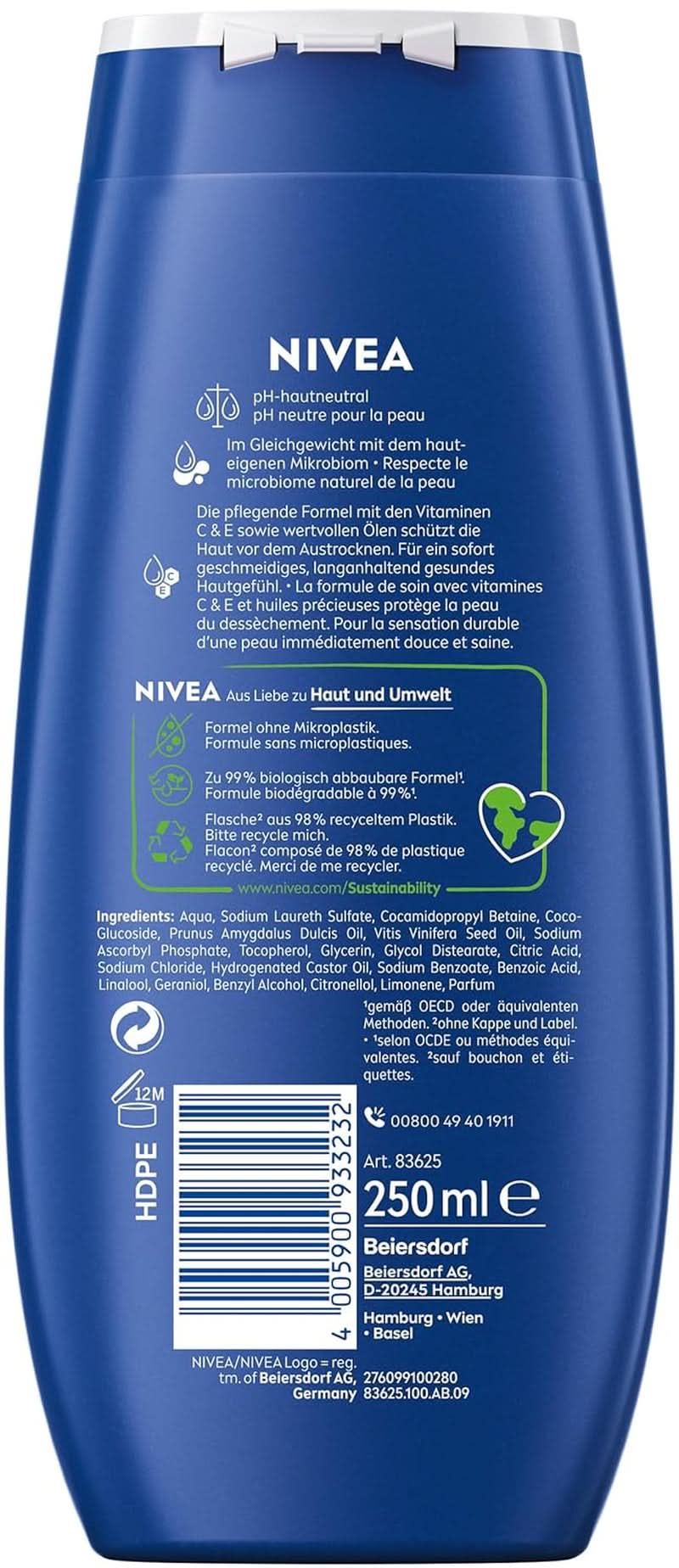 NIVEA Creme Care, gel doccia con vitamine e oli essenziali, 250 ml Doccia e bagno Naty Shop