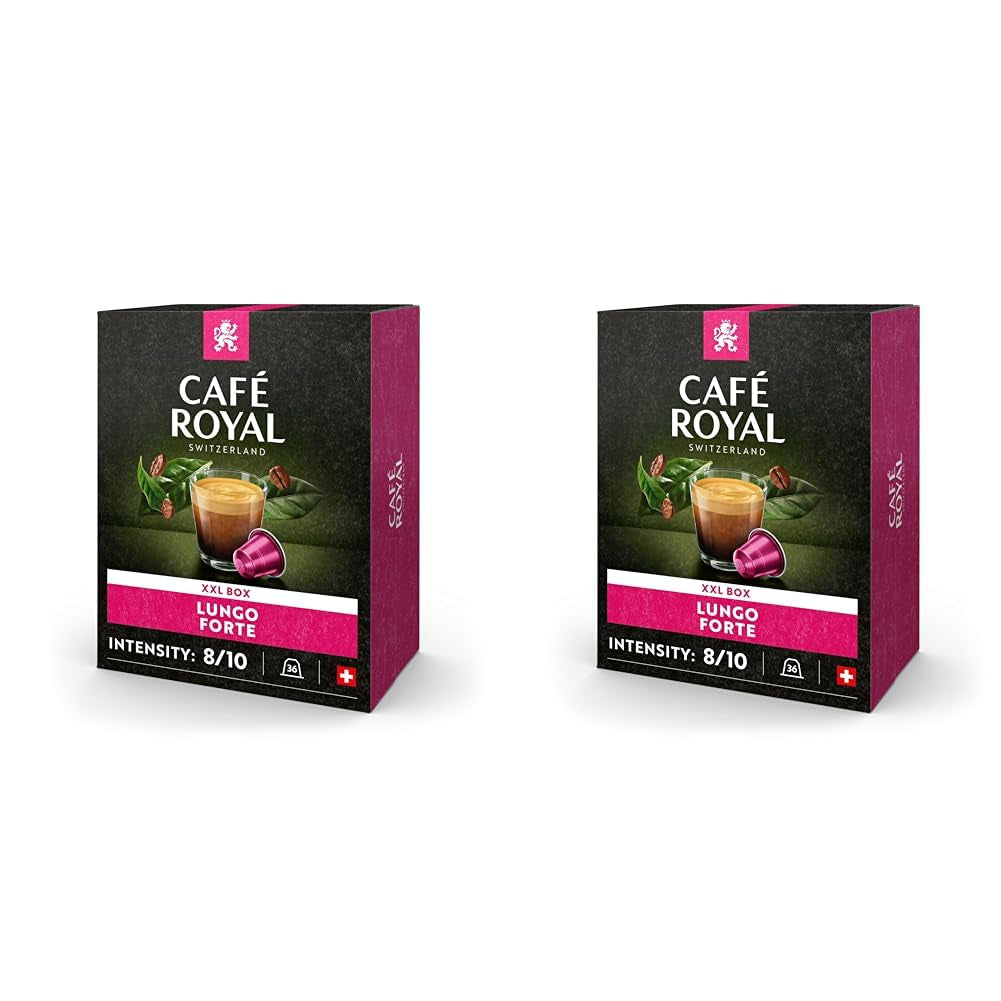 Café Royal Lungo Forte 36 capsule per macchina da caffè Nespresso - Intensità 8/10 - Capsule per caffè zertifiziate UTZ in alluminio (confezione con 2)