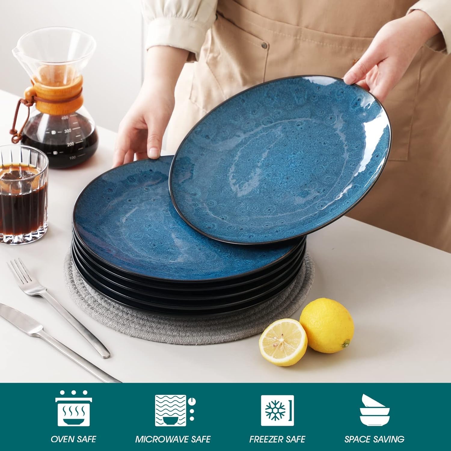 Set di stoviglie per 4 persone Vancasso BUBBLE Set combinato in gres da 16 pezzi Il set di stoviglie in stile vintage include ciotole, tazze da caffè, piatti da dessert e piatti per 4/8/12