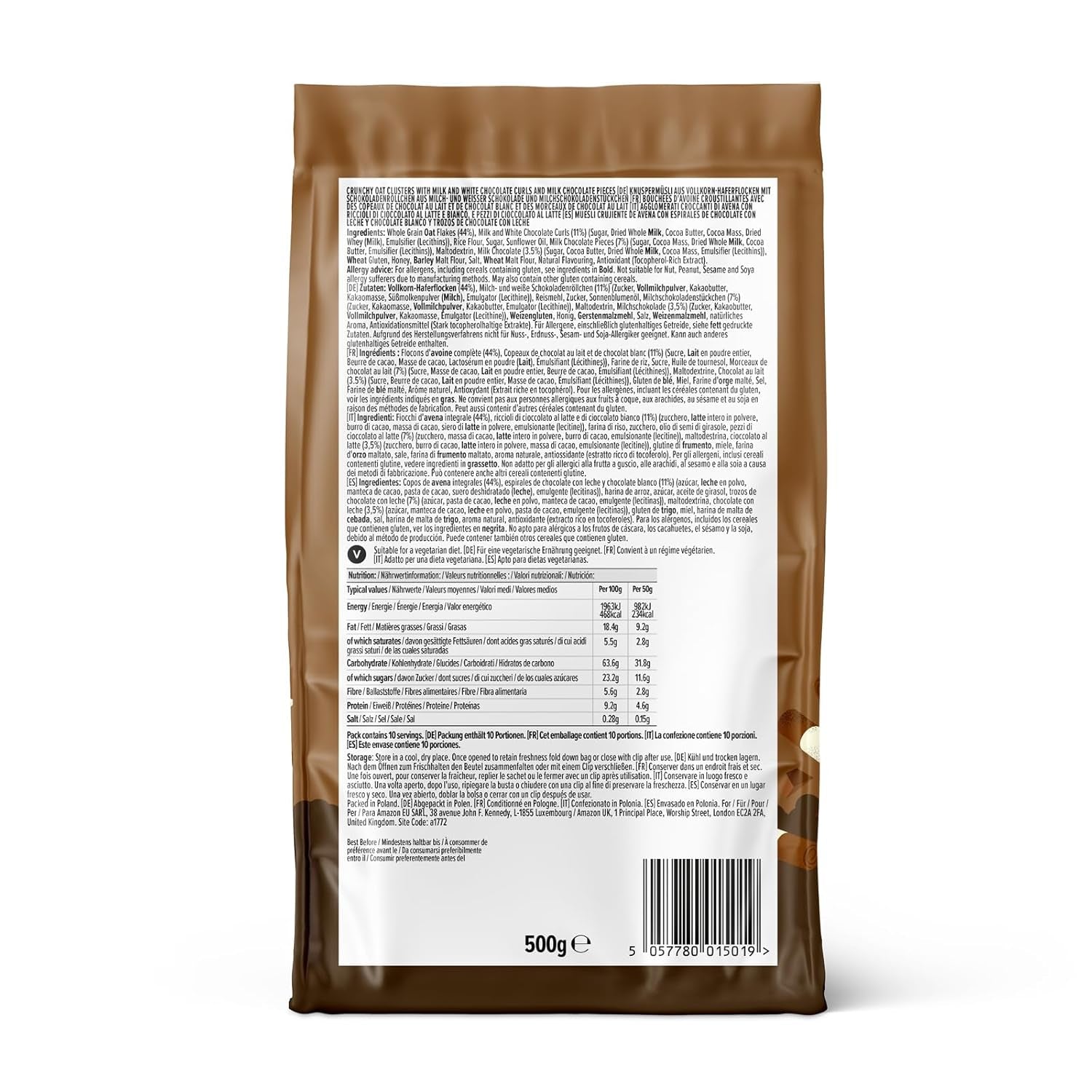 Muesli crocant cu ciocolată de la Amazon, 500g