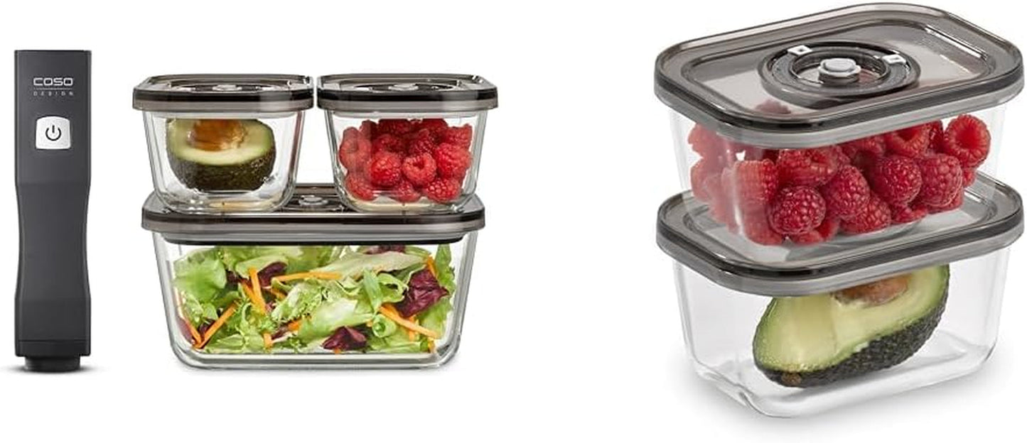 Set Caso Vacu OneTouch Eco, macchina per sottovuoto manuale, inclusi 3 contenitori sottovuoto in vetro e VacuBoxx Eco-Duo S - contenitore salvafreschezza sottovuoto / 2 contenitori da 500 ml ciascuno Scatole per la conservazione degli alimenti Naty Shop Titolo predefinito