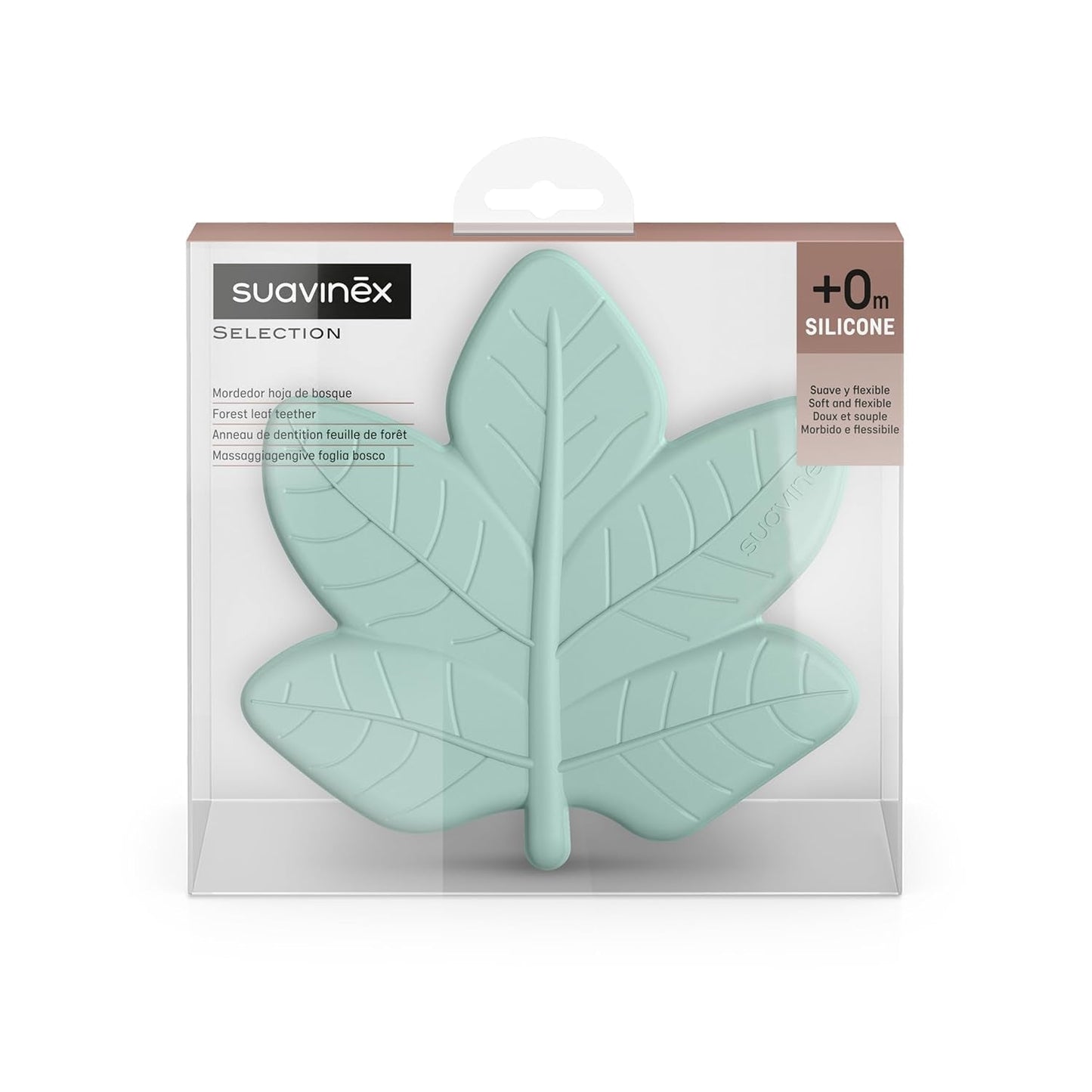 Suavinex, anello da dentizione in silicone monopezzo. Morbido, flessibile, sicuro. Lenisce e calma le gengive del bambino. Ergonomico, facile da impugnare, strutturato/in rilievo. Design con foresta, poesia, verde