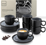 SANGER Sydney | Set di tazzine da caffè in ceramica da 12, set di tazze da moka per 6, tazze e piattini, lavabili in lavastoviglie e adatti al microonde, grigio scuro, 80 ml | LA COLLEZIONE DI VALORE