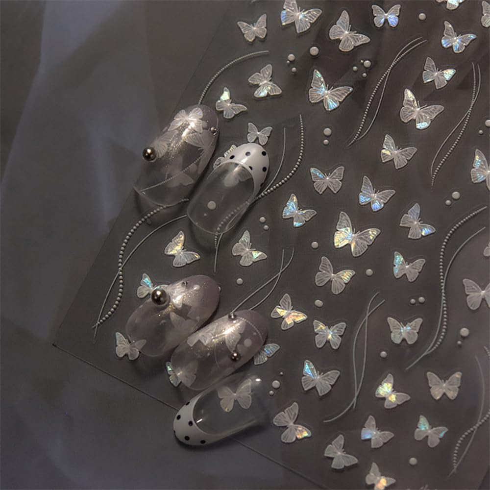 2 Blätter Schmetterling Nagelsticker Selbstklebend,Muschel Glitzer Nail Art Farfalla Adesivo per unghie Lila Grau Schmetterlinge Nagelaufkleber Relief Laser Farfalle Nagel Sticker Nageldesign Zubehör
