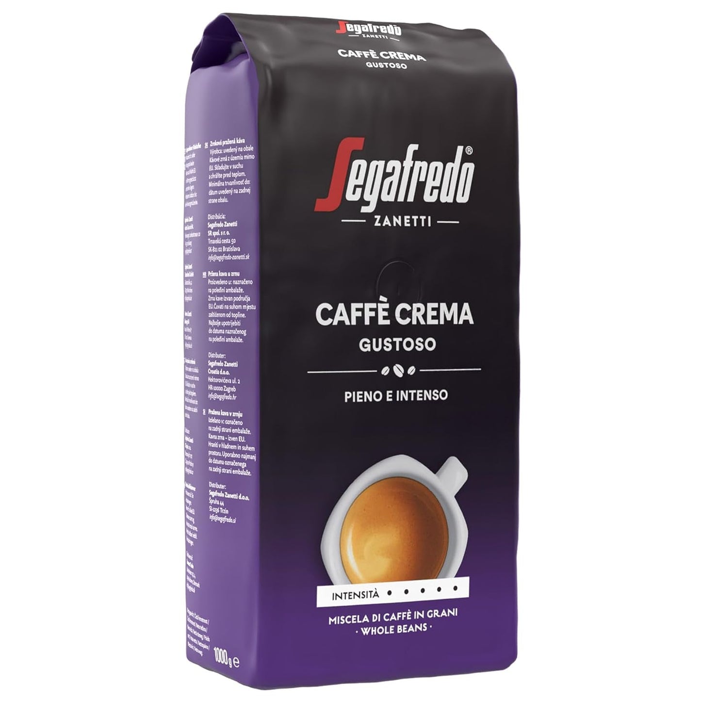Segafredo Zanetti Caffè Crema Gustoso - Chicco Intero (Confezione da 1 kg) - Adatto per Caffè Crema - Caffè in chicchi tostati lunghi e scuri, gusto pieno e intenso (Confezione da 2)