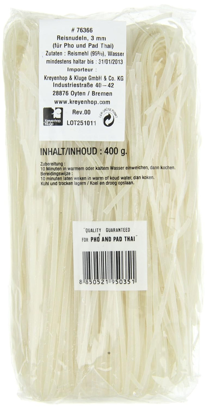 Spaghetti di riso - Spaghetti tailandesi con nastro di riso larghi 3 mm, a base di farina di riso - 17 x 400 g