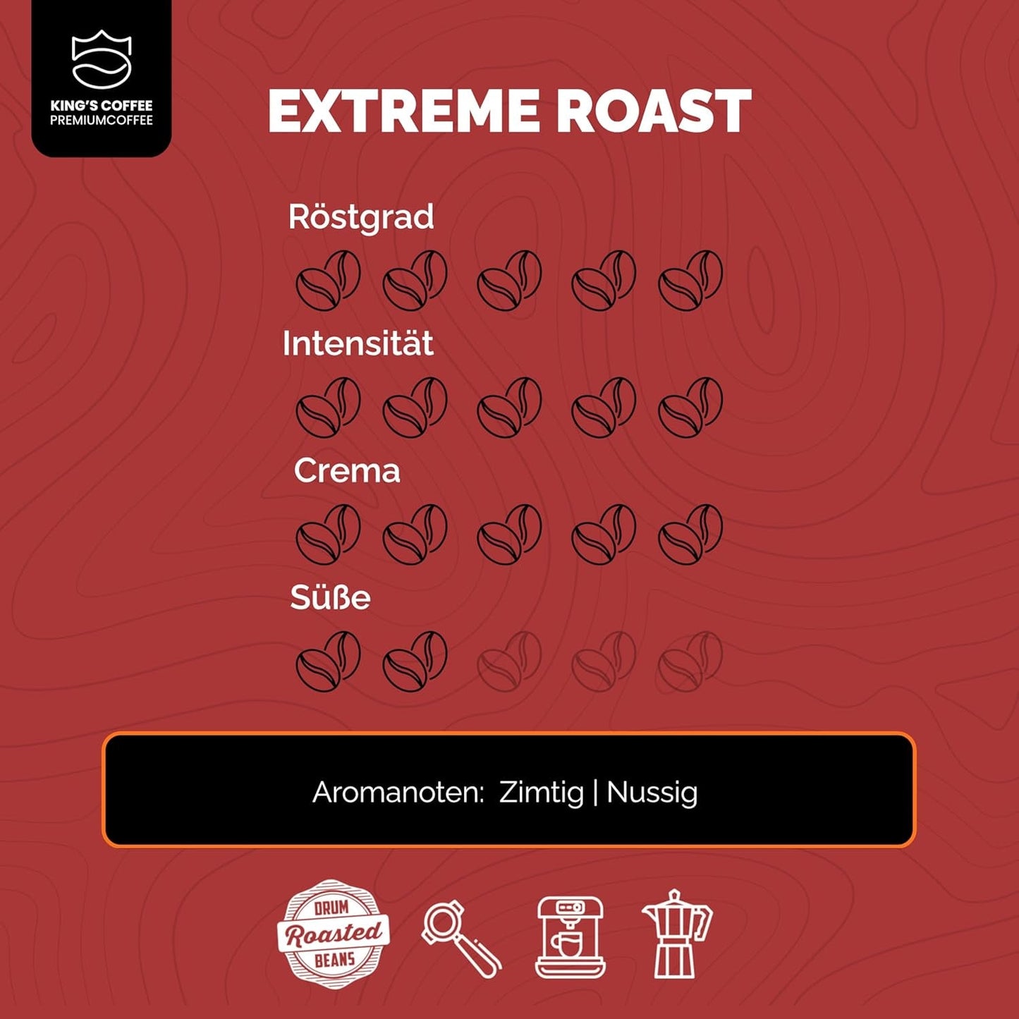 KING'S COFFEE - EXTREME ROAST - Espresso Intenso in grani - bassissima acidità - tostatura in piccoli lotti dall'Italia - caffè in grani per macchine completamente automatiche e macchine portafiltro - 1 kg