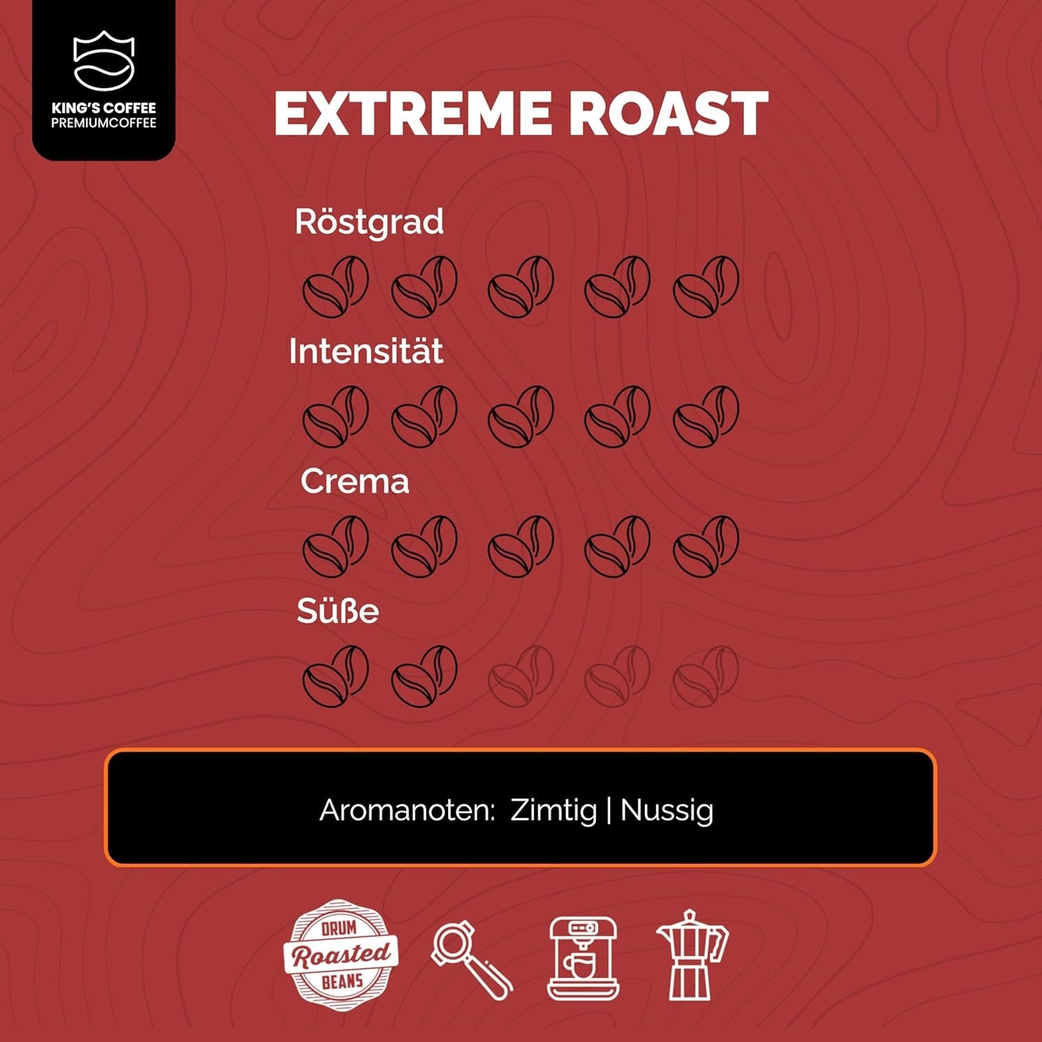 KING'S COFFEE - EXTREME ROAST - Espresso Intenso in grani - bassissima acidità - tostatura in piccoli lotti dall'Italia - caffè in grani per macchine completamente automatiche e macchine portafiltro - 1 kg
