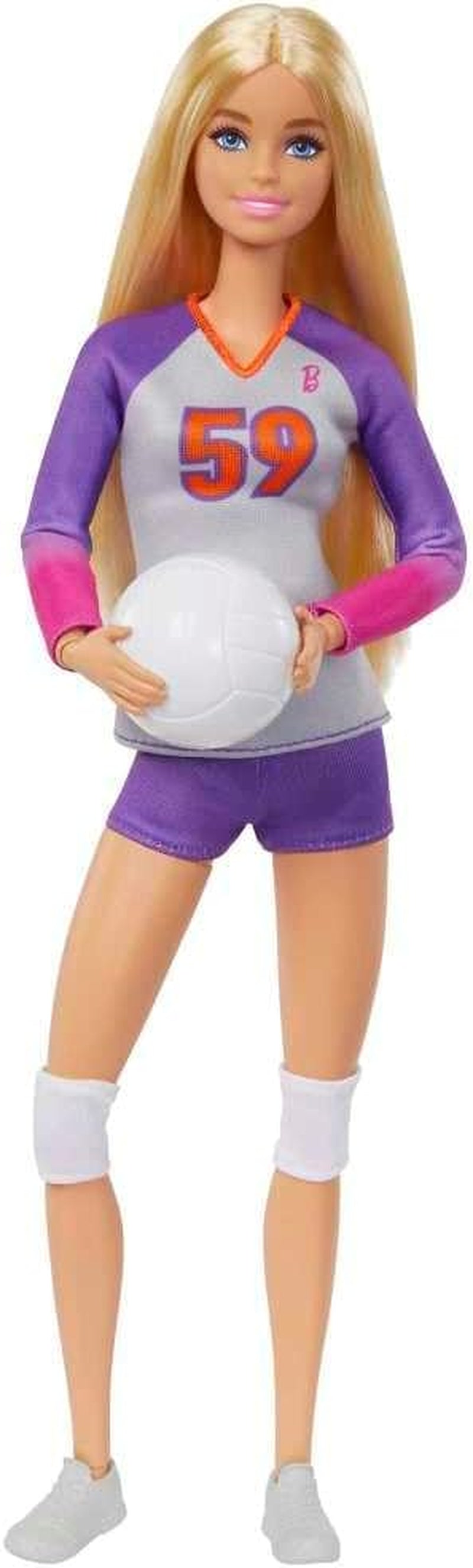 Barbie Made to Move - Bambola giocatrice di pallavolo con maglietta e palla - 22 articolazioni per un gioco realistico, include pallavolo e attrezzatura sportiva, HKT72