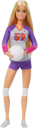 Barbie Made to Move - Bambola giocatrice di pallavolo con maglietta e palla - 22 articolazioni per un gioco realistico, include pallavolo e attrezzatura sportiva, HKT72