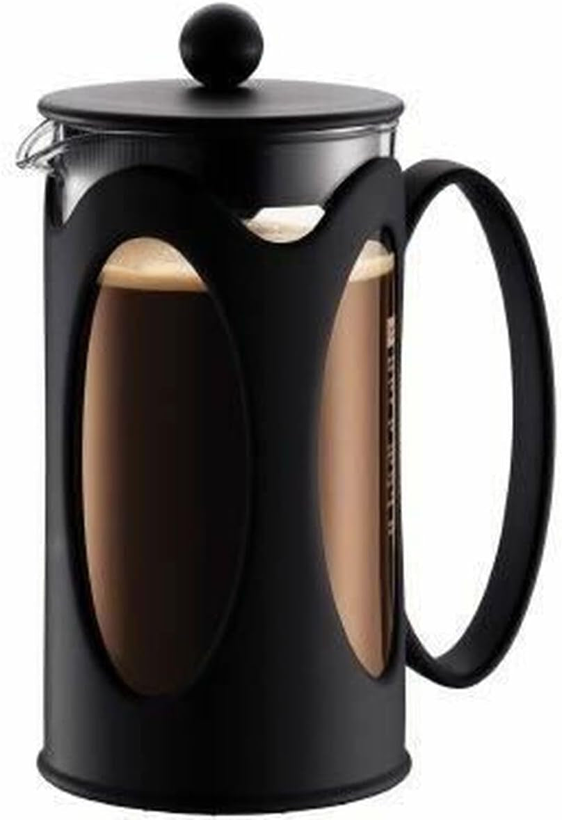 Caffettiera Bodum Kenya - 1 L / 8 tazze - Vetro borosilicato con stampa francese manuale e acciaio inossidabile - Lavabile in lavastoviglie - Prodotto in Portogallo