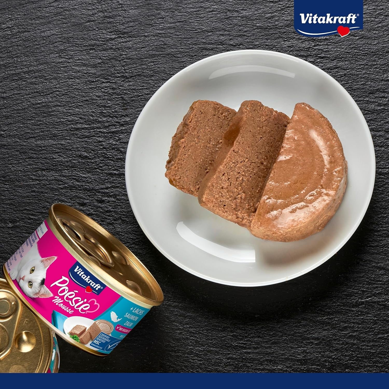 Vitakraft Poésie Mousse, cibo umido per gatti, schiuma aerata, con salmone, senza zuccheri o cereali aggiunti (12 x 85 g)