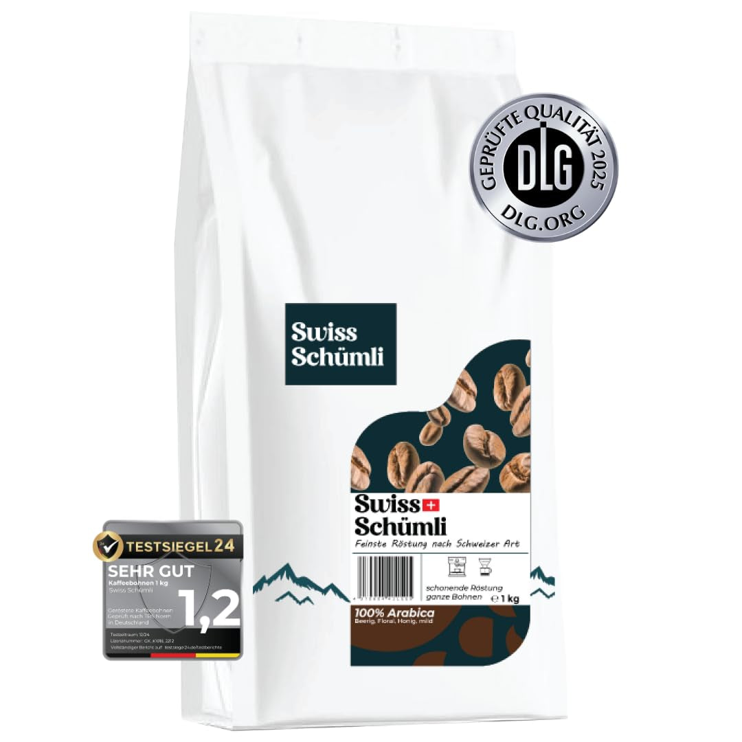 Da oltre 175 anni di esperienza: Schwiizer Schüümli Caffè svizzero Schümli in grani 1 kg – Tostatura leggera per un caffè Schümli pregiato, crema perfetta, intensità 2/5, acidità 1/5 – per un vero piacere del caffè