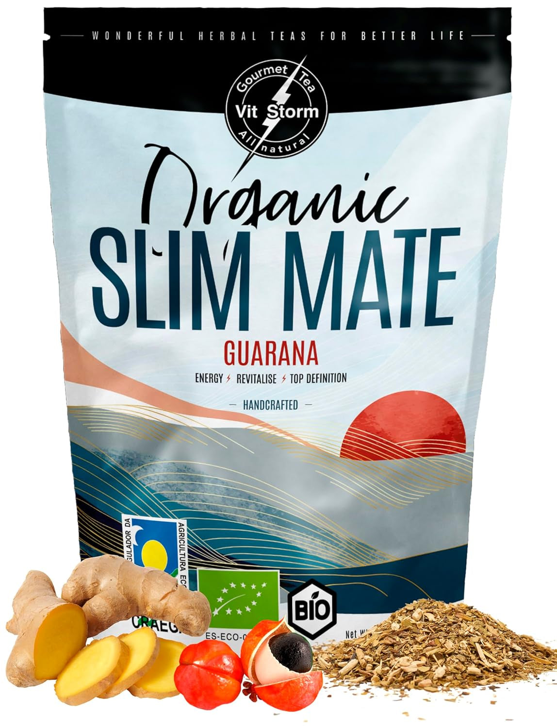 VITSTORM® Slim Tea Cardamom – Tè Yerba Mate BIO – Tè disintossicante e diuretico – 100G