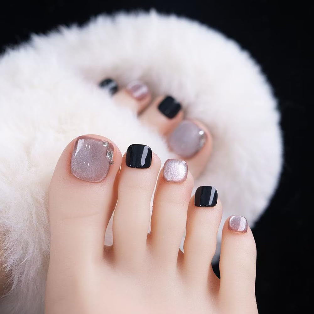 Set unghie finte adesive - Unghie finte francesi - 24 pezzi Design quadrato corto Unghie artificiali con sfumatura rosa bianca e manicure con ballerina (Short Pink Gradient)