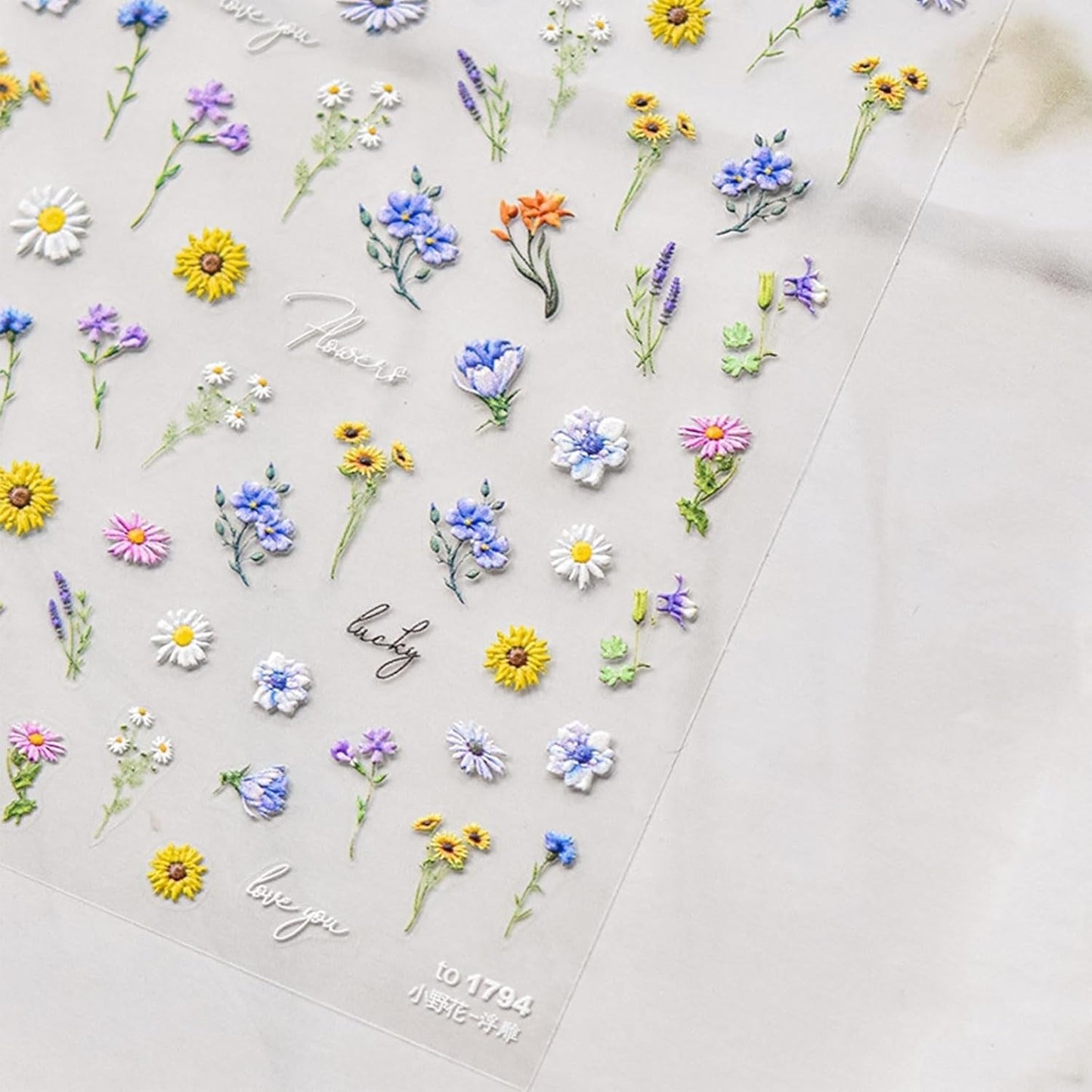 JMEOWIO 3D Nagelsticker Bunte Blumen Nail Art Sticker Self-klebend Nagelaufkleber 5D Stereoscopico Frühlings Summer Blumen Dekoration Nageldesign Zubehör 2 Blatt