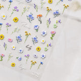JMEOWIO 3D Nagelsticker Bunte Blumen Nail Art Sticker Self-klebend Nagelaufkleber 5D Stereoscopico Frühlings Summer Blumen Dekoration Nageldesign Zubehör 2 Blatt