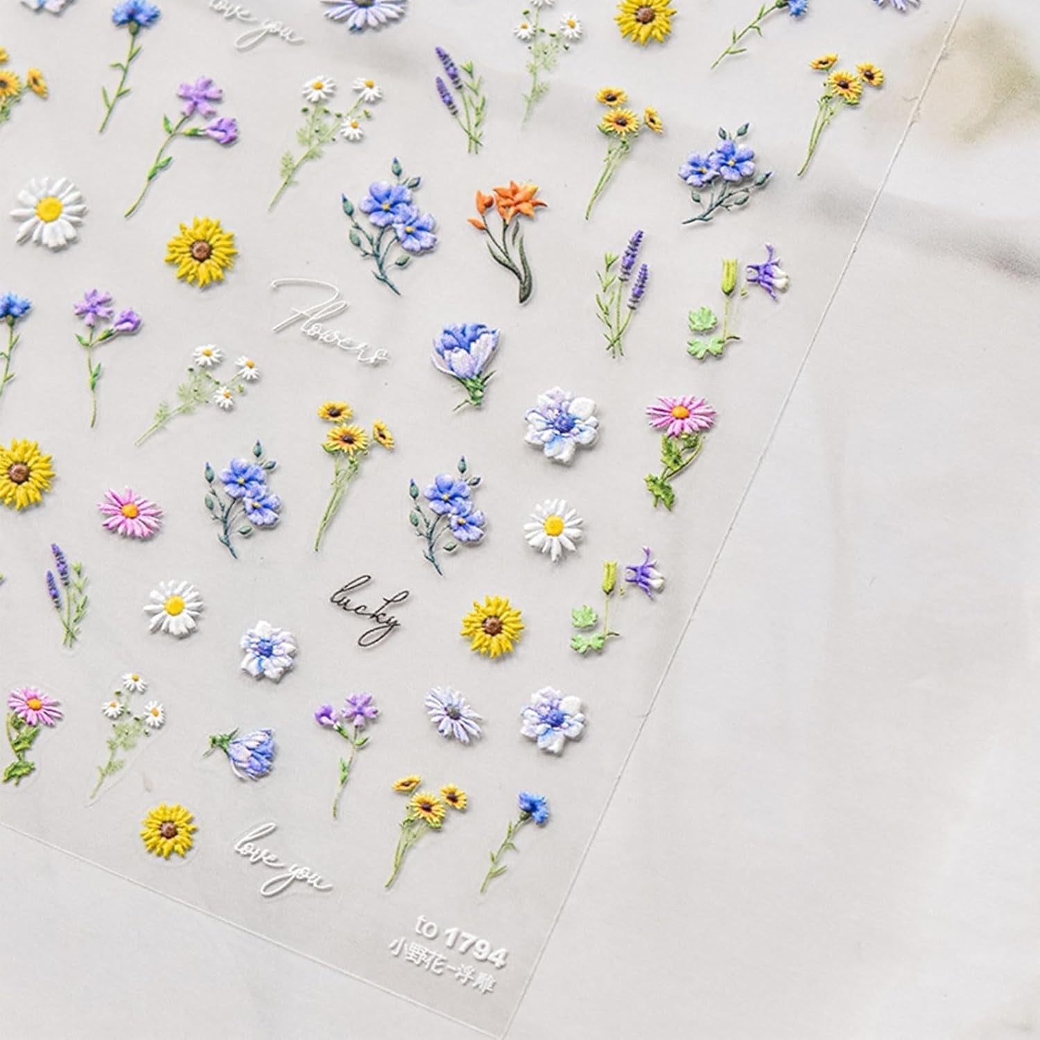 JMEOWIO 3D Nagelsticker Bunte Blumen Nail Art Sticker Self-klebend Nagelaufkleber 5D Stereoscopico Frühlings Summer Blumen Dekoration Nageldesign Zubehör 2 Blatt