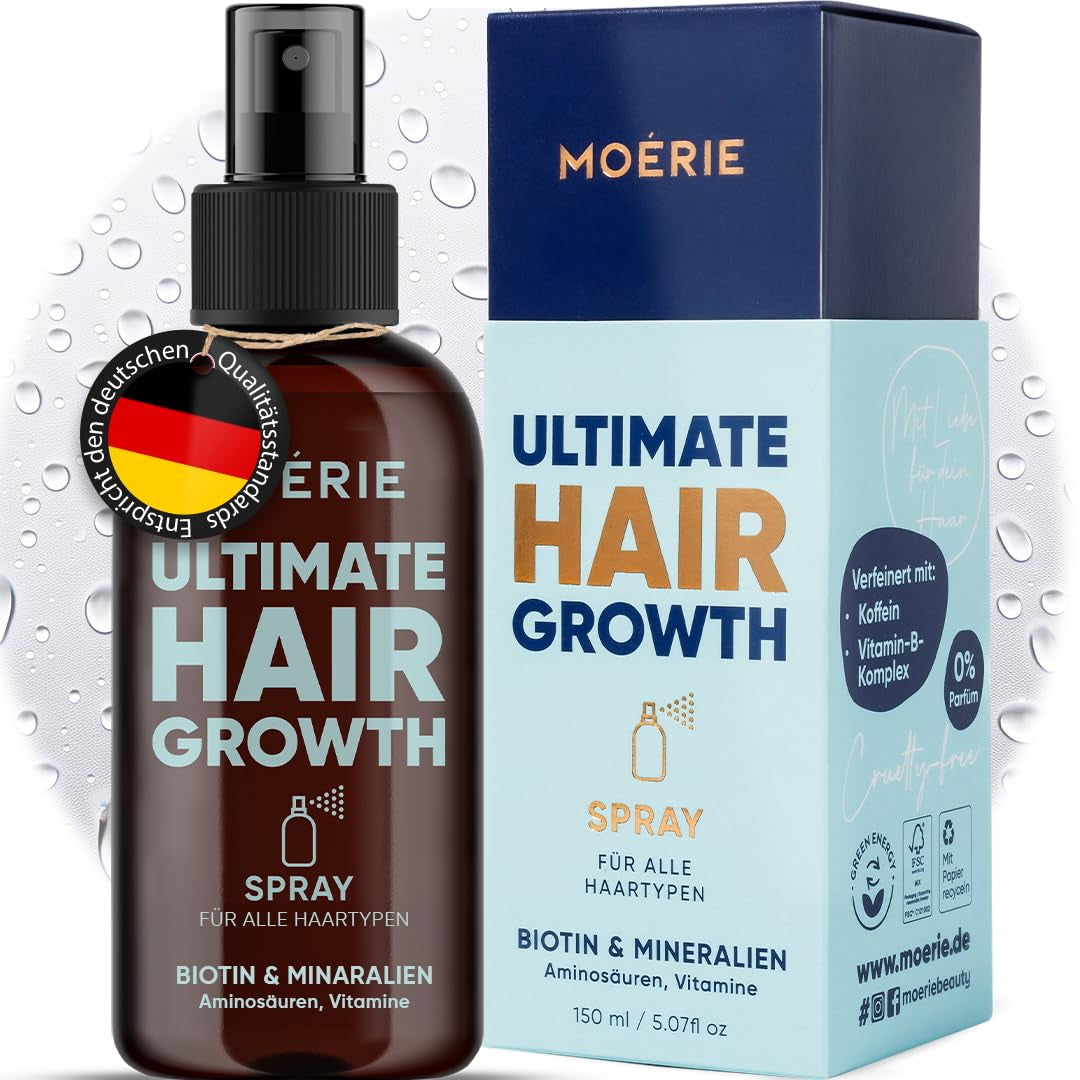 MOÉRIE Spray minerale definitivo per la crescita dei capelli, per capelli più lunghi, spessi e folti - con biotina e caffeina - Prodotti vegani per capelli, senza parabeni, tutti i tipi di capelli, inverte la caduta dei capelli - Fornitura per 2 mesi Cura dei capelli Naty Shop Set singolo