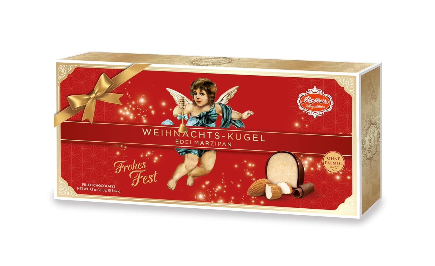 Reber Mozart palline al cioccolato fondente, confezione da 6 con marzapane e torrone, vegan - 1 x 120 g