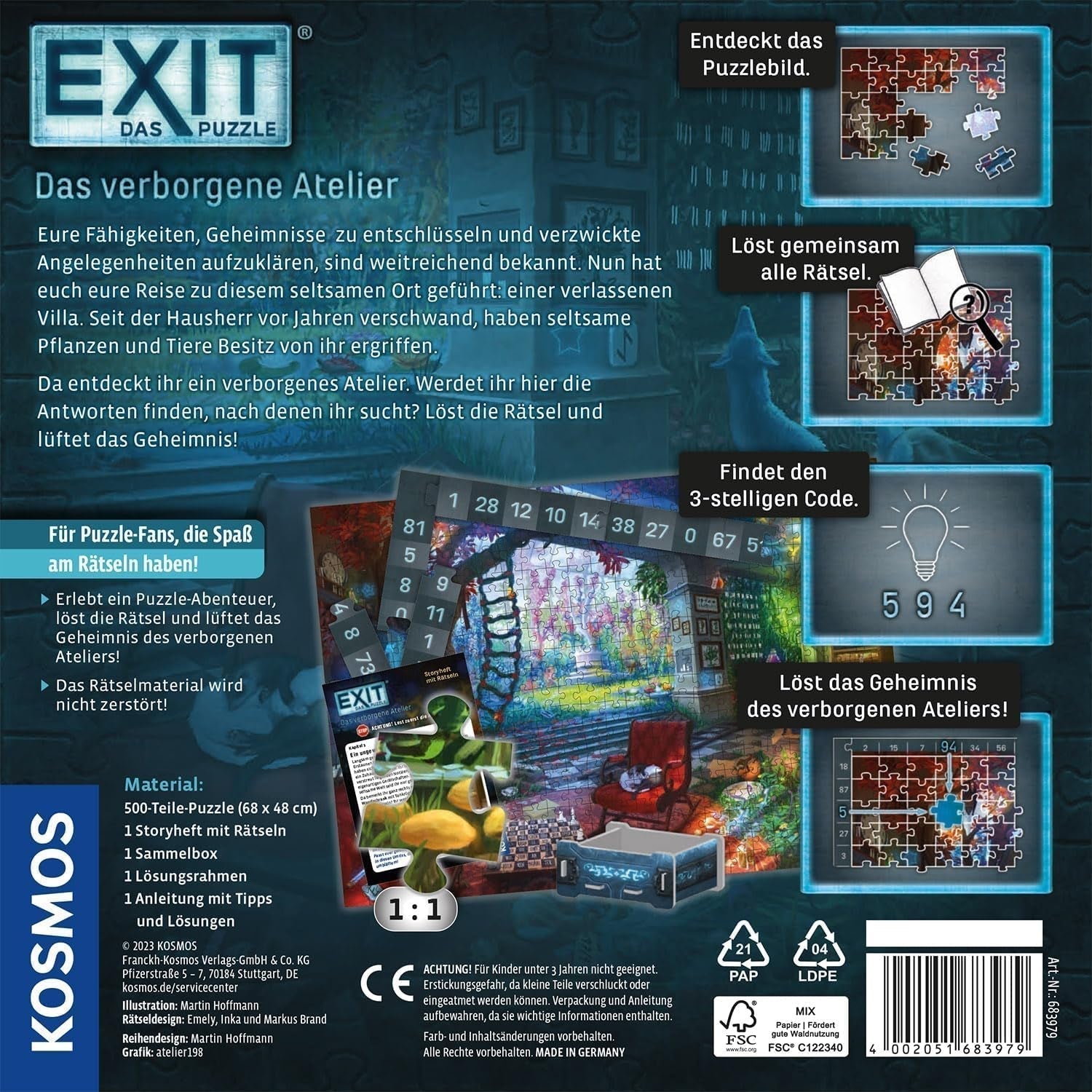 KOSMOS 683979 EXIT® Puzzle: The Hidden Studio Puzzle da 500 pezzi per adulti e bambini 10+ Puzzle Escape Room per principianti Puzzle Naty Shop