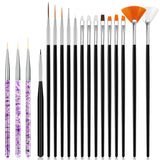 Hanyousheng Set di 20 pezzi di pinsel per nail art, 15 pezzi di pinsel per nail art, 5 pezzi di strumenti per punteggiare nail art per design di nail art fai da te