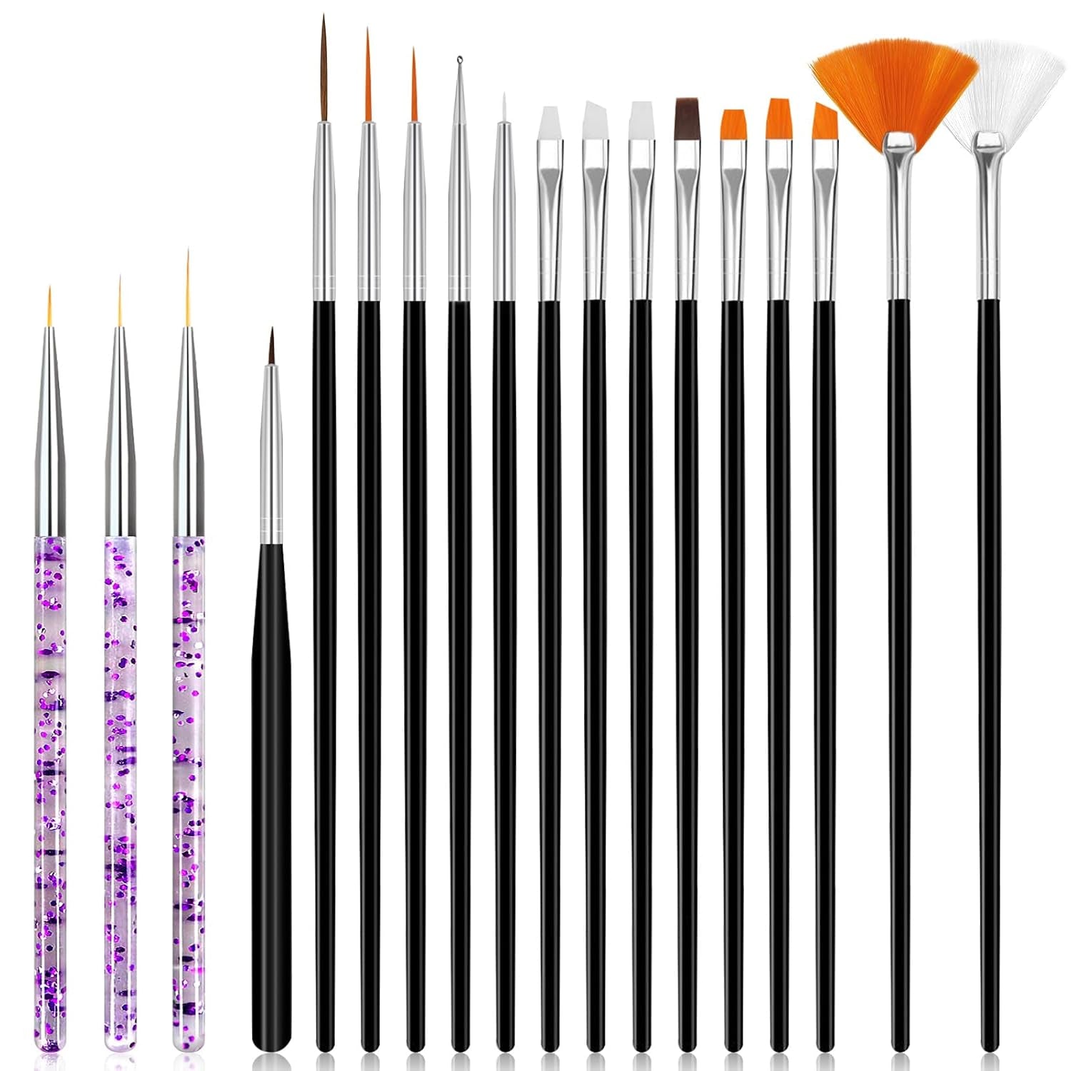 Hanyousheng Set di 20 pezzi di pinsel per nail art, 15 pezzi di pinsel per nail art, 5 pezzi di strumenti per punteggiare nail art per design di nail art fai da te