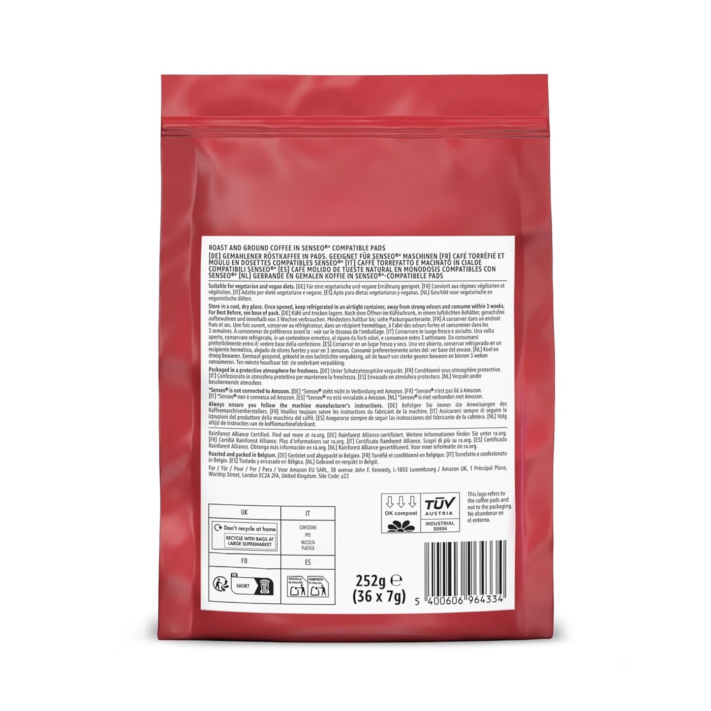 di Amazon Klassische Kaffeepads aus 100% Arabica, geeignet für Senseo-Maschinen, 36 Stück (1 Packung mit 36 ​​​​Stück) – Rainforest Alliance-zertifiziert
