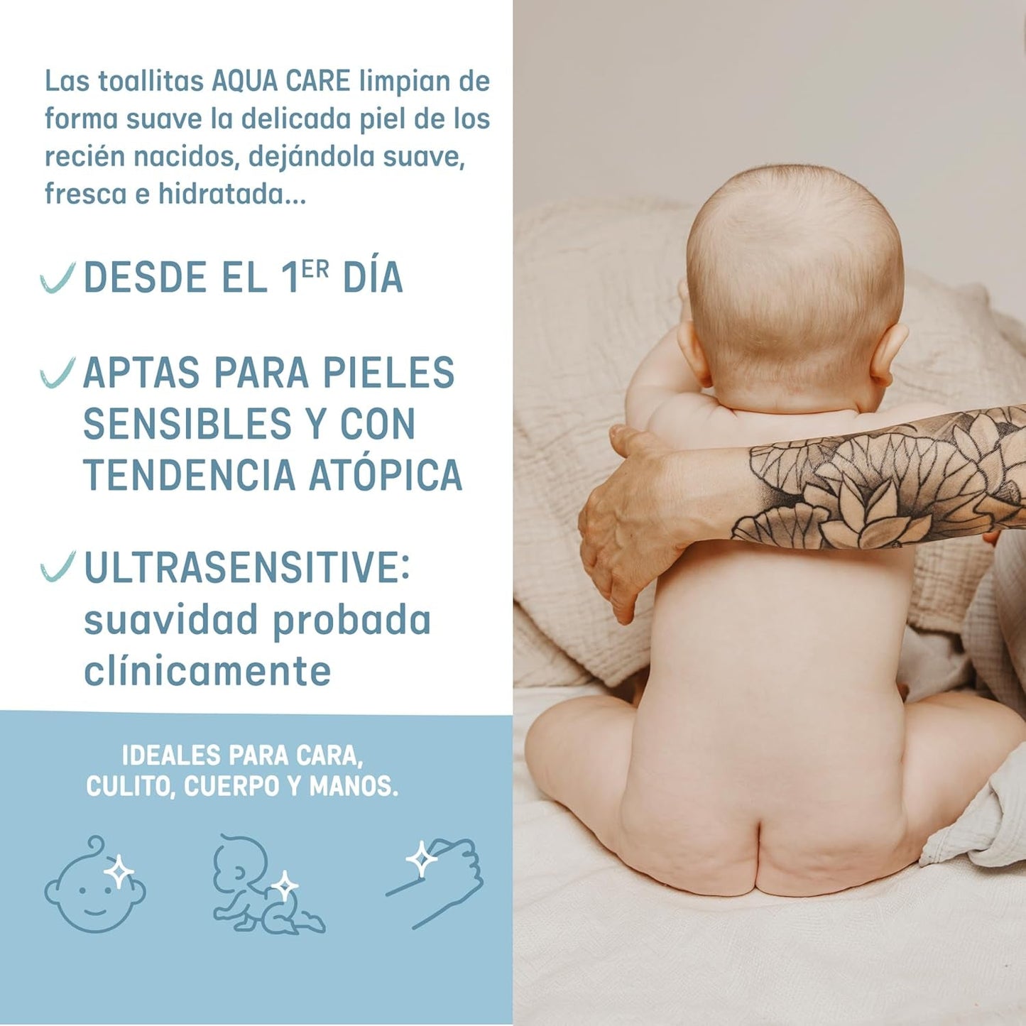Suavinex Aqua Care Baby Salviettine umidificate 60 salviette detergenti 99% fibre vegetali acquatiche Aloe Vera Senza profumo Senza alcool Dermatologicamente testato Adatto per pelli sensibili