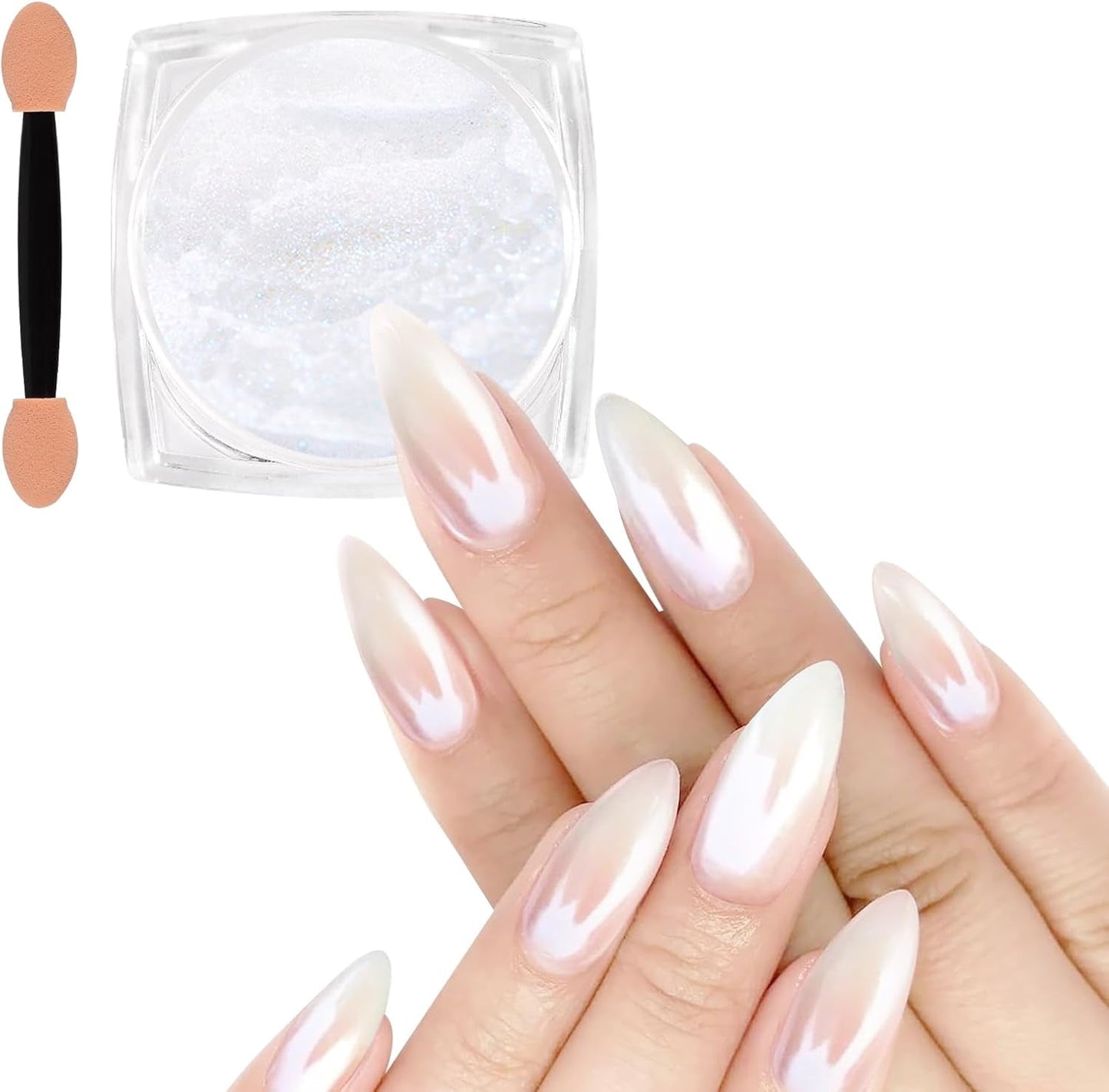 White Pearl Chrom Nagel Pulver, Irisierendes Aurora Pulver Metallic Spiegel Effekt Glitter Pulver Pearlescent Eis Transparent Meerjungfrau Pigment Perle Glitter Staub für Nail Art Dekoration