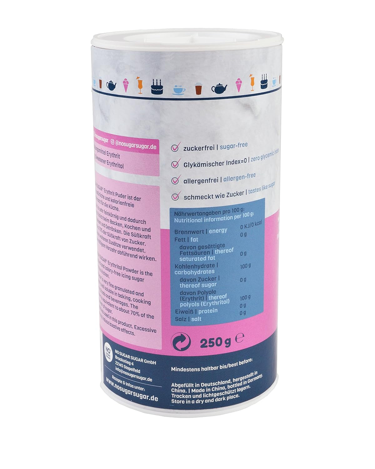 Nosugarsugar Erythrit Puder Streudose - Puderzuckerersatz Kalorienfrei, 19Er Pack (19 X 250 G) Dolcificanti Naty Shop
