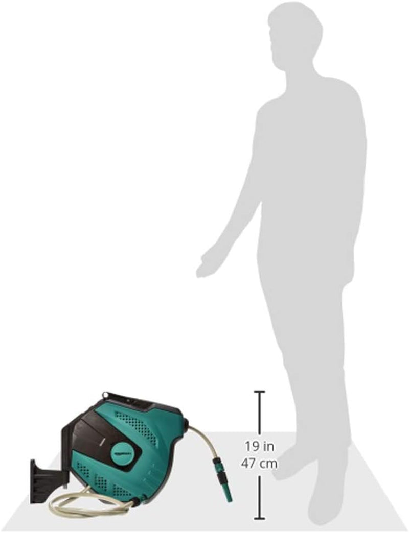 Avvolgitubo da parete Amazon Basics con tubo, a carica automatica, 15 m, verde navy, nero