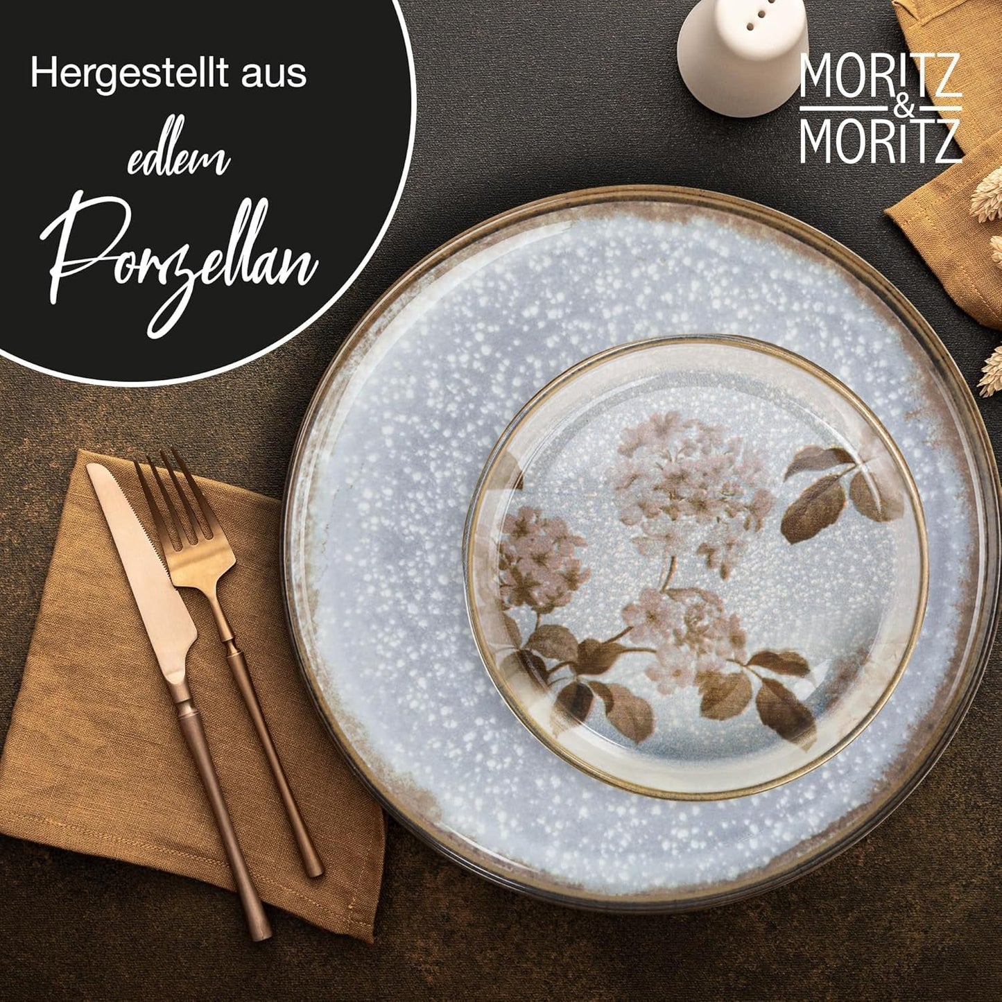 Moritz & Moritz BLOSSOM servizio da tavola in porcellana per 6 persone, 18 pezzi - Stoviglie moderne dal design giocoso - Servizio da caffè di facile manutenzione con piatti e ciotole - Servizio combinato