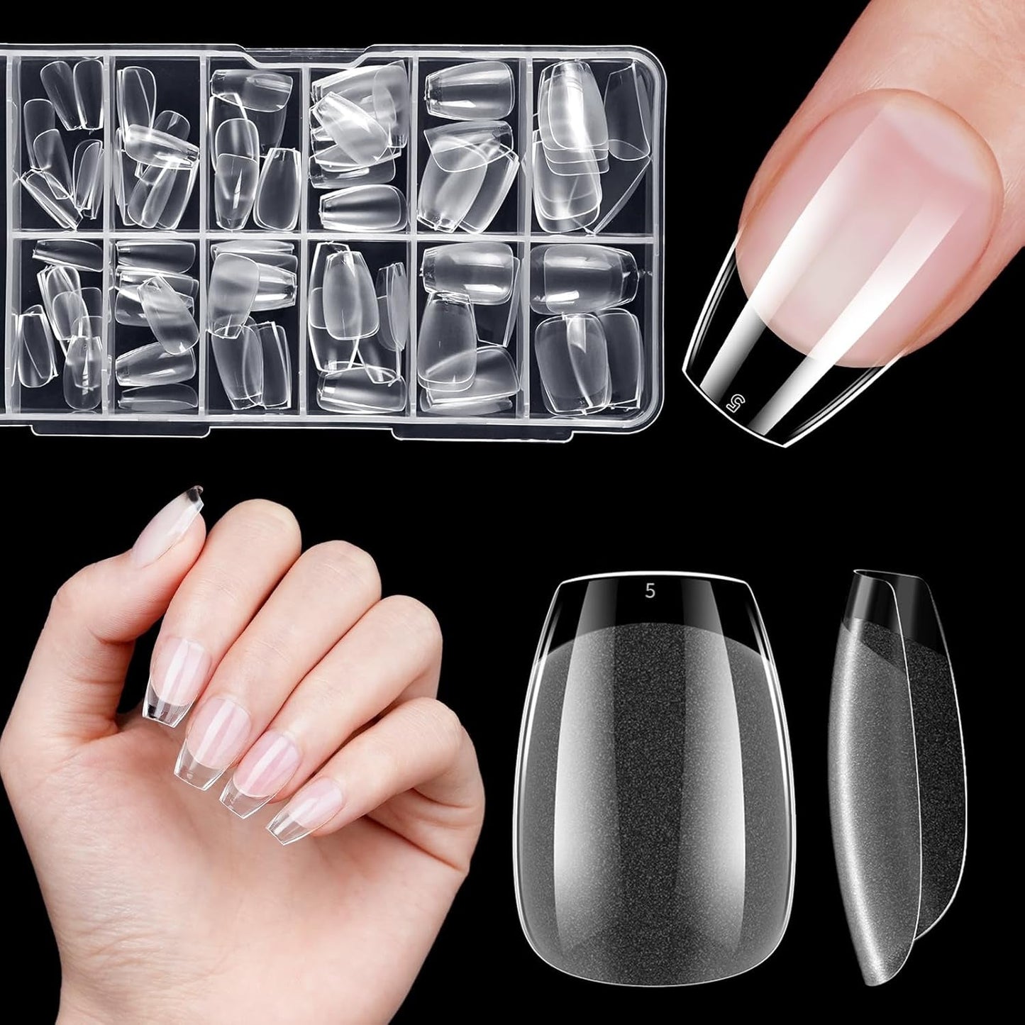 Unghie finte corte Ballerina 120 pezzi Colla su 12 misure Unghie artificiali corte Gel morbido Copertura completa Punte per unghie per unghie corte in gel S