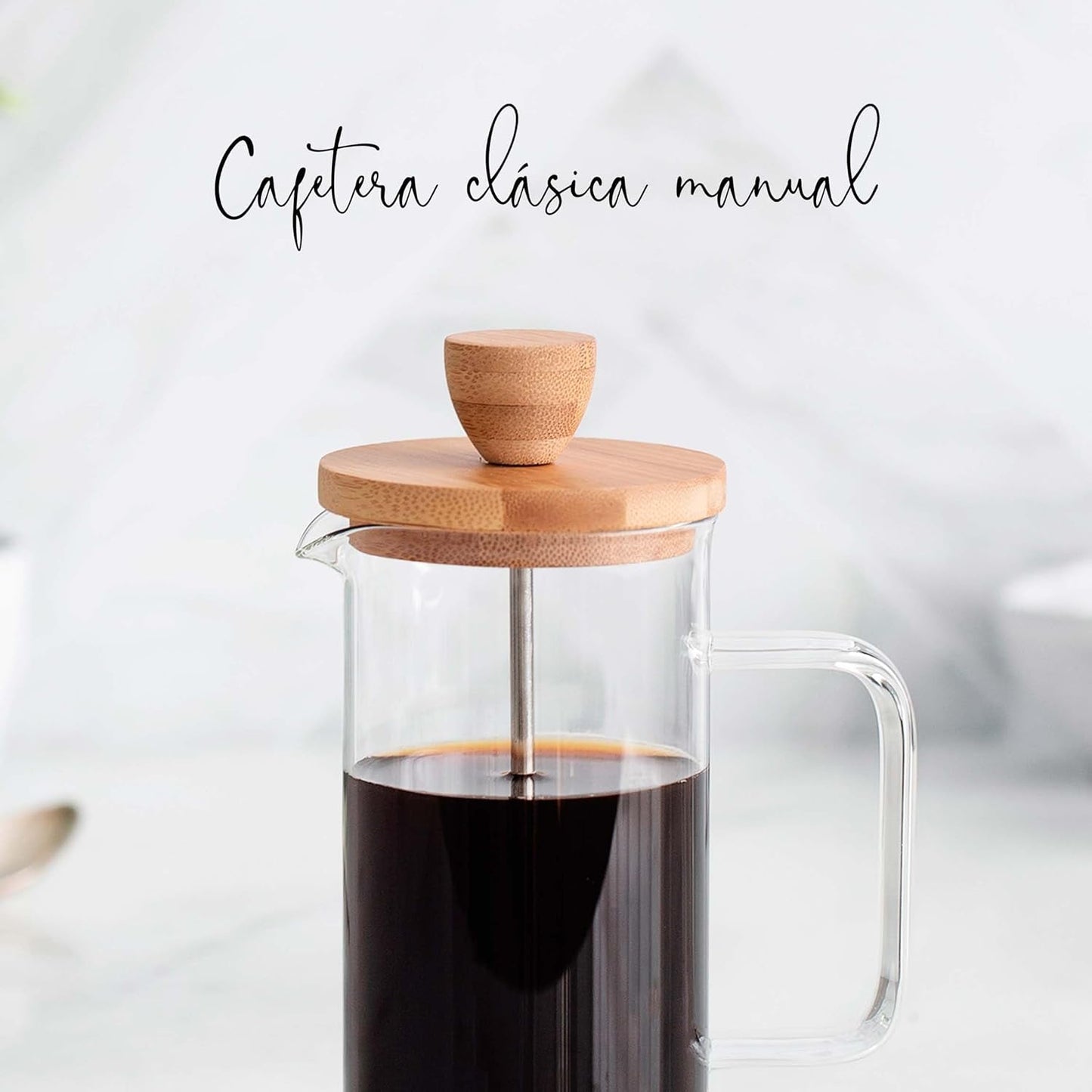 Caffettiera francese, Pressa per caffè, Caffettiera a stantuffo, Caffettiera con filtro francese, 3 tazze, 0,35 L, Acciaio e legno