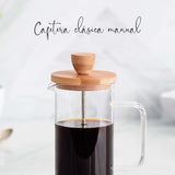 Caffettiera francese, Pressa per caffè, Caffettiera a stantuffo, Caffettiera con filtro francese, 3 tazze, 0,35 L, Acciaio e legno
