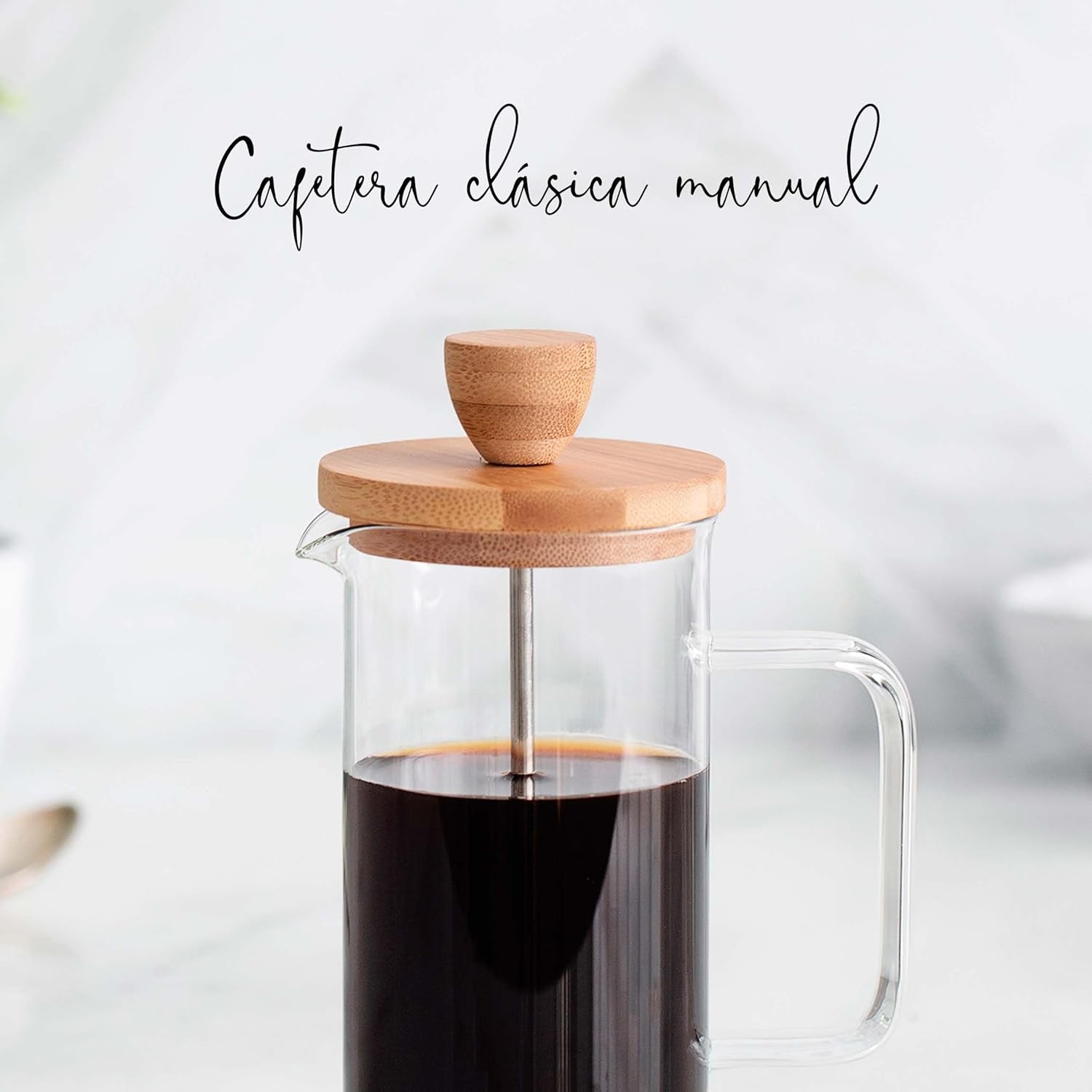 Caffettiera francese, Pressa per caffè, Caffettiera a stantuffo, Caffettiera con filtro francese, 3 tazze, 0,35 L, Acciaio e legno